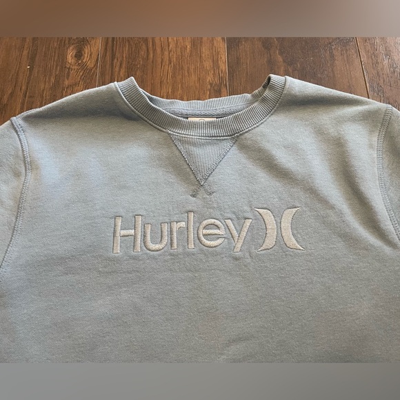 Baby blue Hurley distressed cropped pullover hoodie embroidered logo long sleeve - Picture 2 of 5